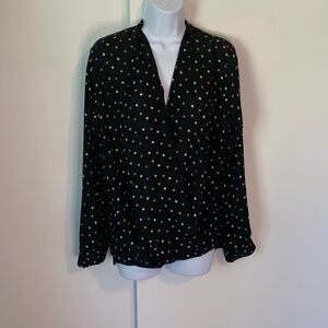 Pleione Polka Dot Wrap Blouse Black Size Large